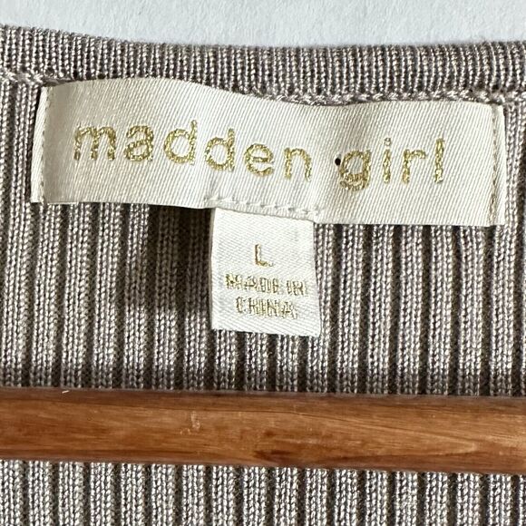Madden Girl Knit Ribbed Sweater Long Sleeve Crop Top Size Large Light Olive NWT - Picture 8 of 8
